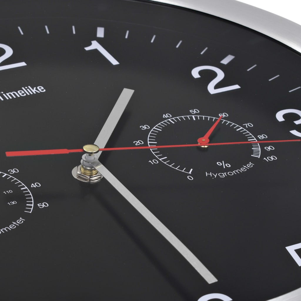 Wandklok Met Quartz-Mechanisme Hygrometer Thermometer 30 Cm Zwart