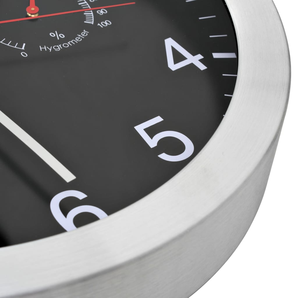 Wandklok Met Quartz-Mechanisme Hygrometer Thermometer 30 Cm Zwart