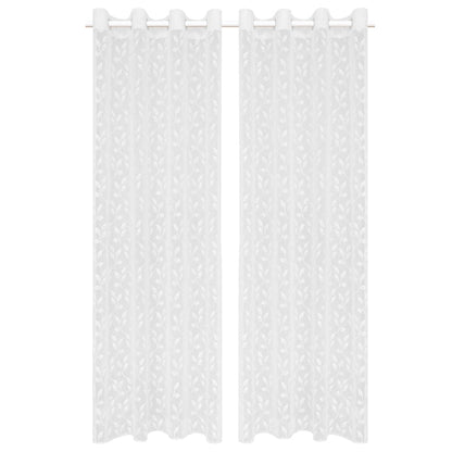Glasgordijnen Warp-Gebreid 140X175 Cm Bladeren Wit 2 St