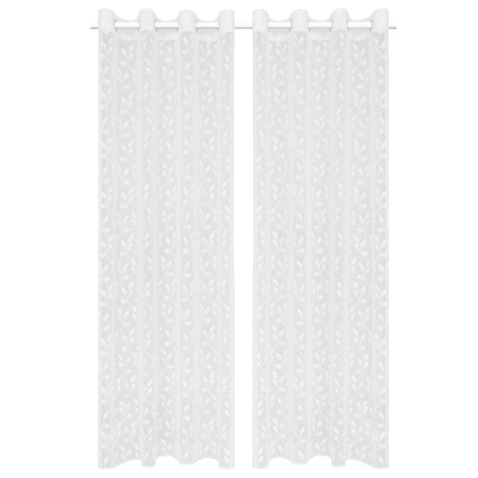 Glasgordijnen Warp-Gebreid 140X225 Cm Bladeren Wit 2 St