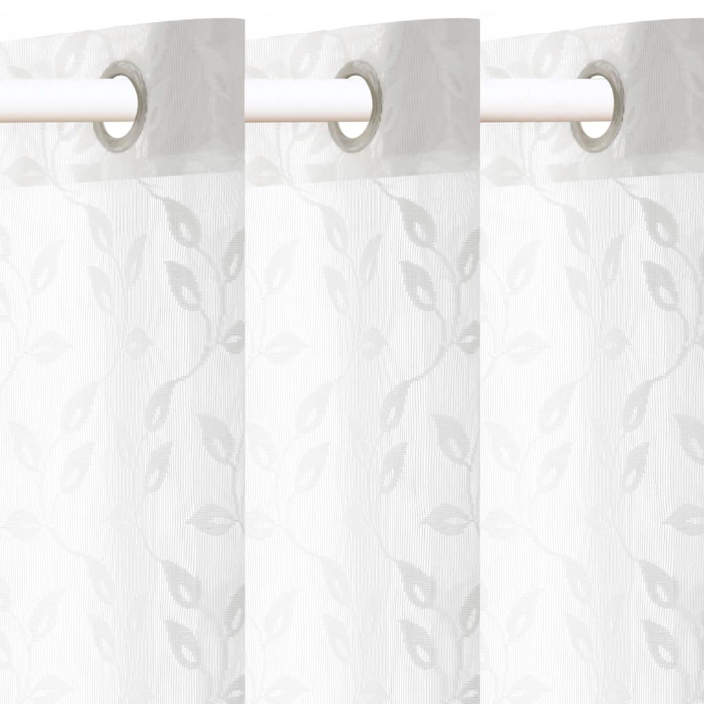 Glasgordijnen Warp-Gebreid 140X225 Cm Bladeren Wit 2 St