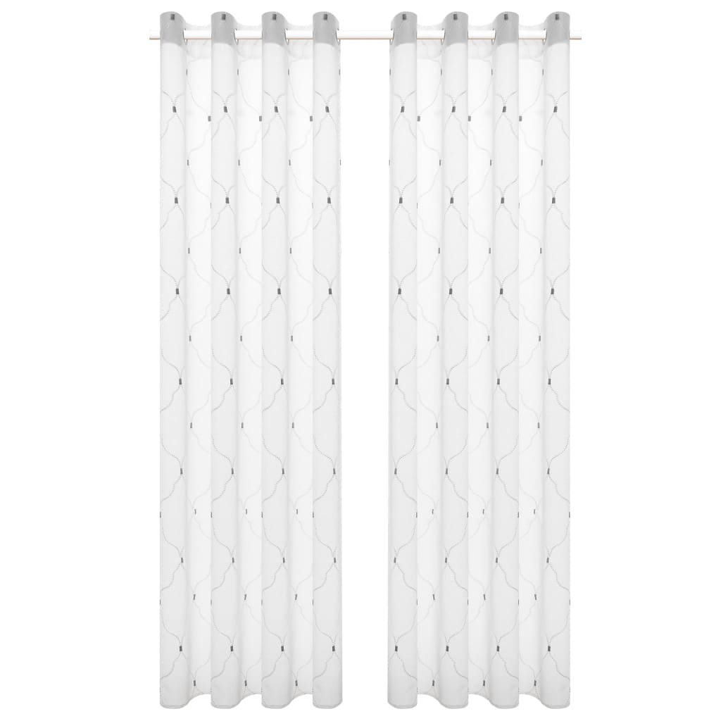 Glasgordijnen Geborduurd 140X175 Cm Wit 2 St