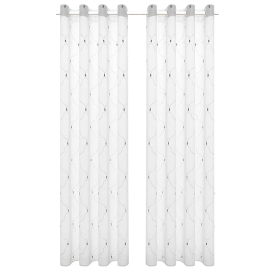 Glasgordijnen Geborduurd 140X175 Cm Wit 2 St