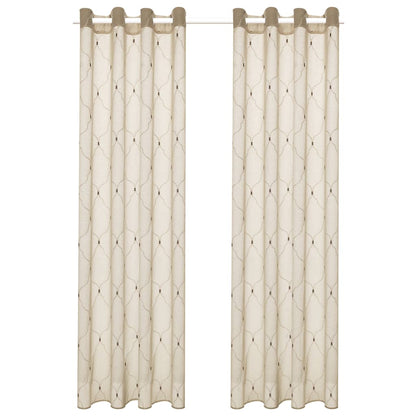 Glasgordijnen Geborduurd 140X175 Cm Beige 2 St