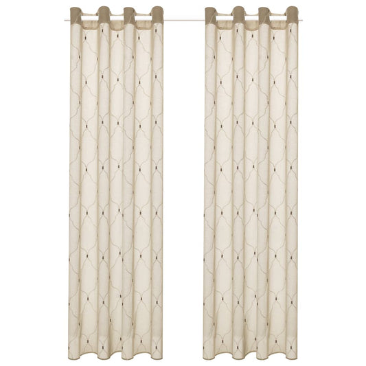 Glasgordijnen Geborduurd 140X175 Cm Beige 2 St