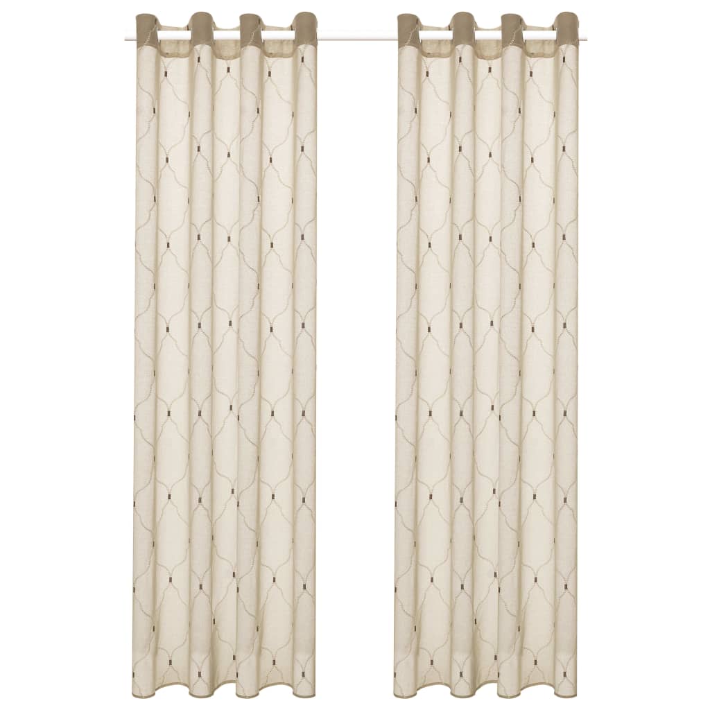 Glasgordijnen Geborduurd 140X225 Cm Beige 2 St