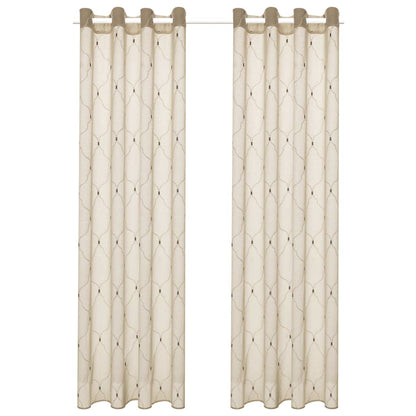 Glasgordijnen Geborduurd 140X225 Cm Beige 2 St
