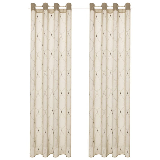 Glasgordijnen Geborduurd 140X225 Cm Beige 2 St