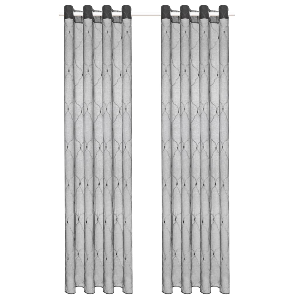 Glasgordijnen Geborduurd 140X225 Cm Grijs 2 St