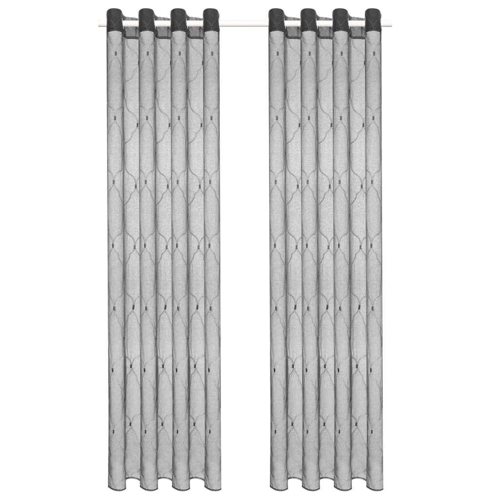 Glasgordijnen Geborduurd 140X245 Cm Grijs 2 St