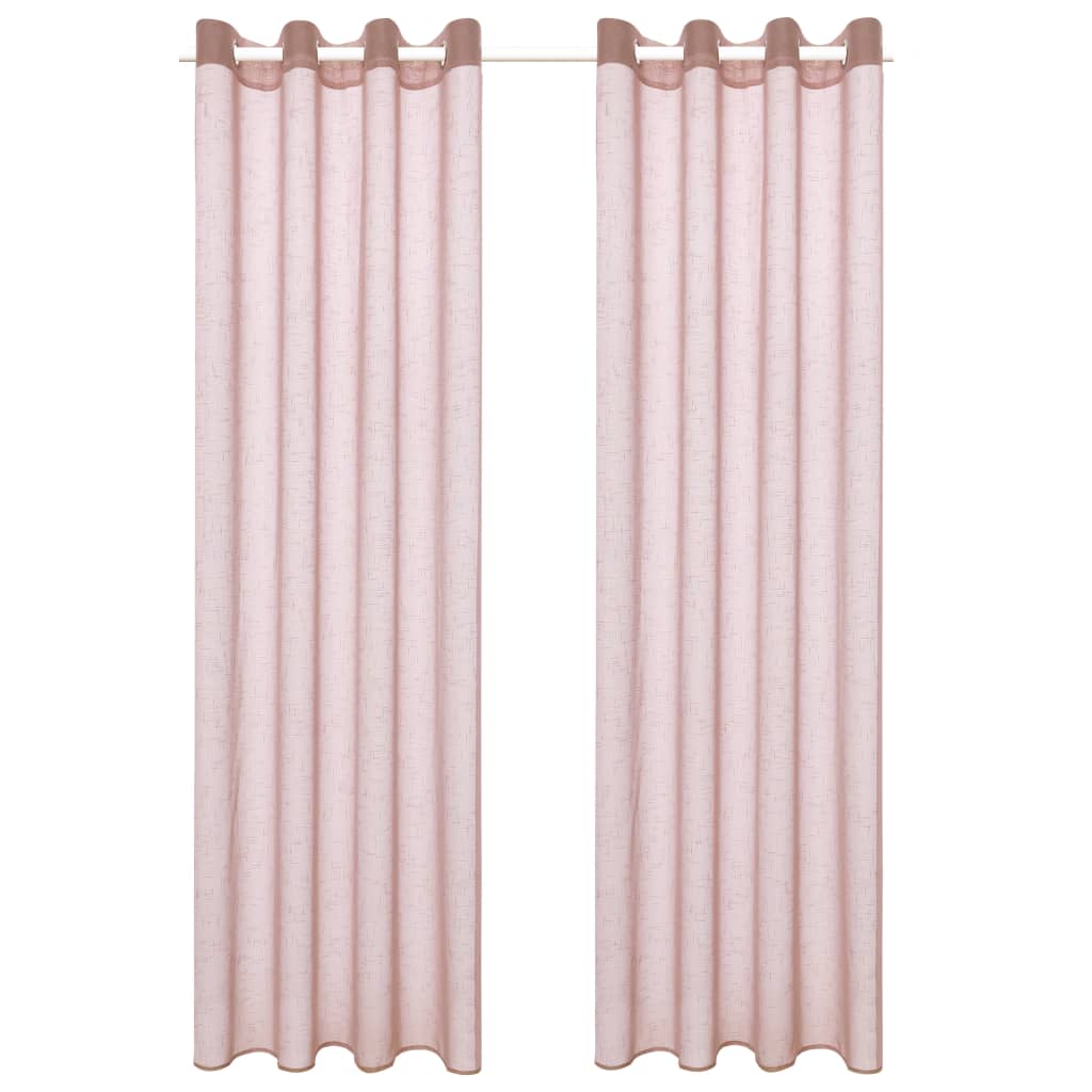 Glasgordijnen Linnen-Look 140X175 Cm Roze 2 St