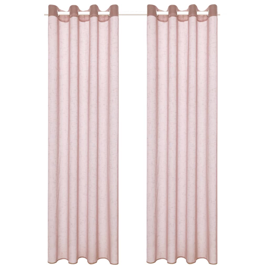 Glasgordijnen Linnen-Look 140X225 Cm Roze 2 St