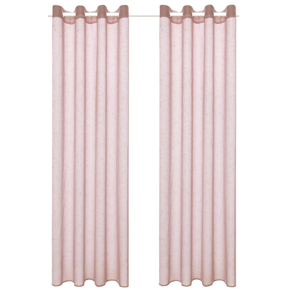 Glasgordijnen Linnen-Look 140X245 Cm Roze 2 St