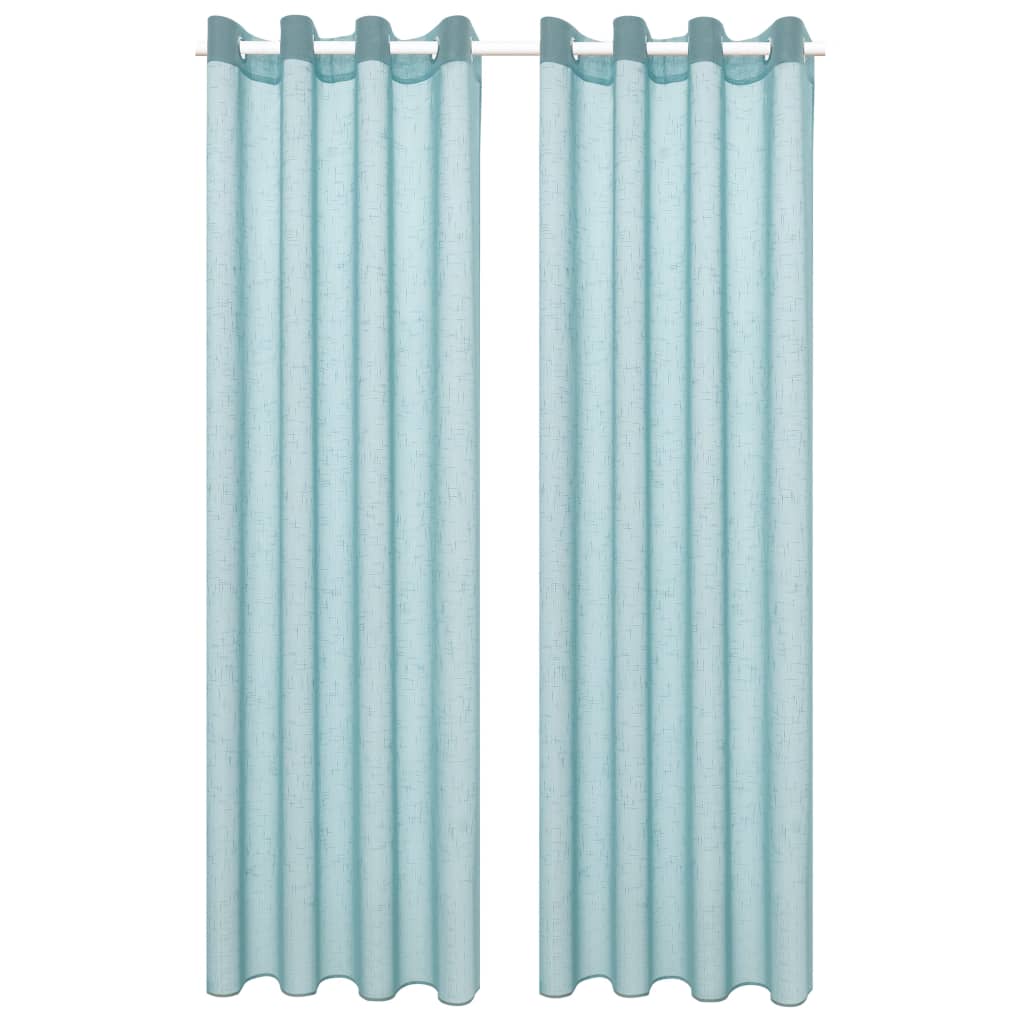 Glasgordijnen Linnen-Look 140X225 Cm Turquoise 2 St