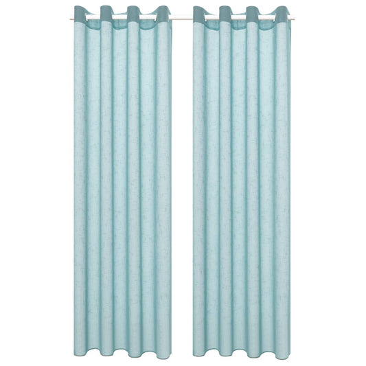 Glasgordijnen Linnen-Look 140X225 Cm Turquoise 2 St