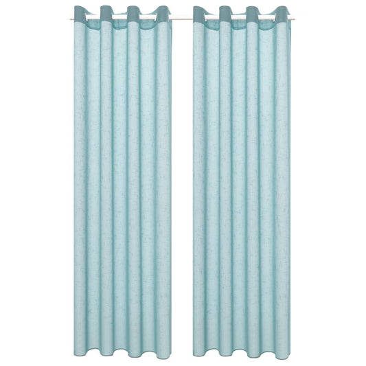 Glasgordijnen Linnen-Look 140X245 Cm Turquoise 2 St