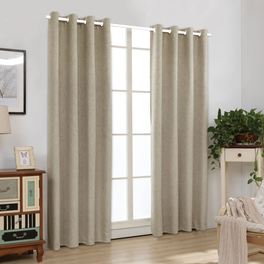 Gordijnen Linnen-Look Verduisterend 140X245 Cm Beige 2 St