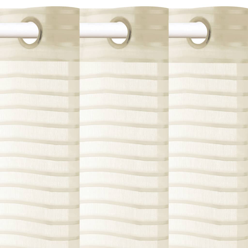 Glasgordijnen Geweven Gestreept 140X175 Cm Crème 2 St