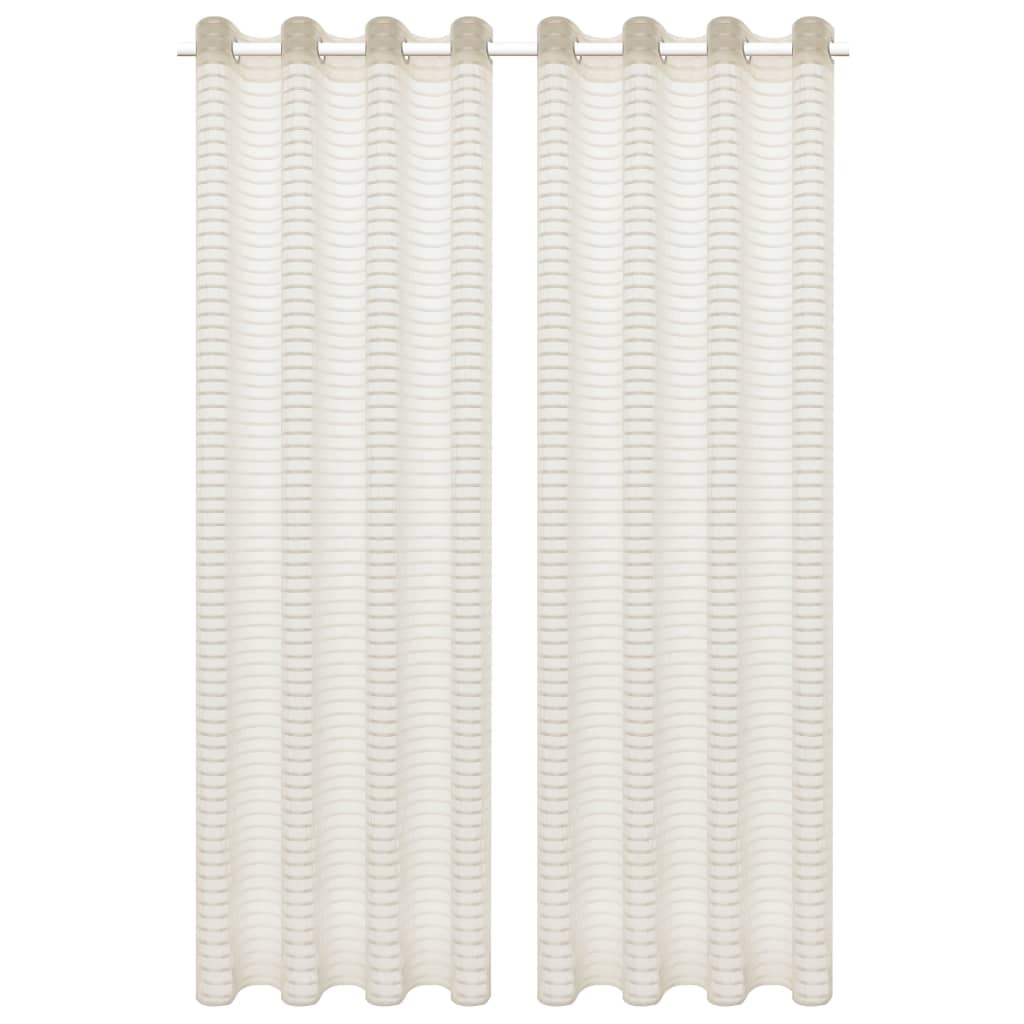 Glasgordijnen Geweven Gestreept 140X225 Cm Crème 2 St