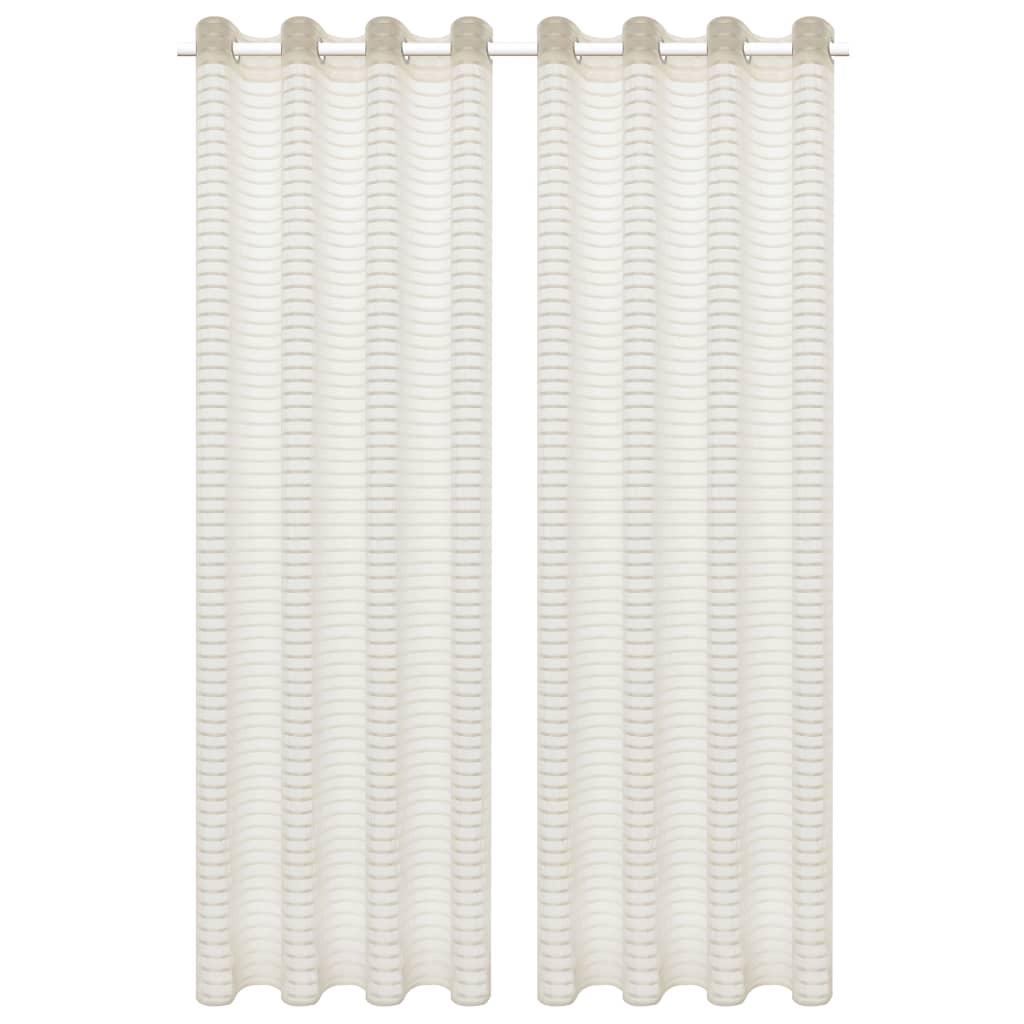 Glasgordijnen Geweven Gestreept 140X245 Cm Crème 2 St