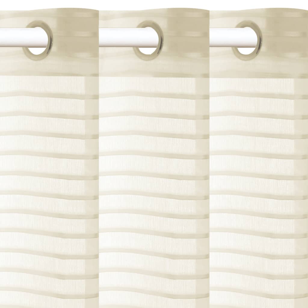 Glasgordijnen Geweven Gestreept 140X245 Cm Crème 2 St