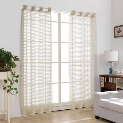 Glasgordijnen Geweven Gestreept 140X225 Cm Beige 2 St