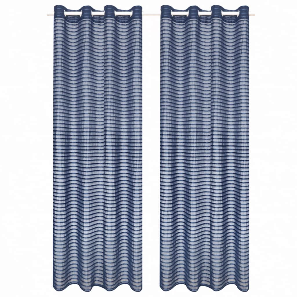Glasgordijnen Geweven Gestreept 140X175 Cm Blauw 2 St