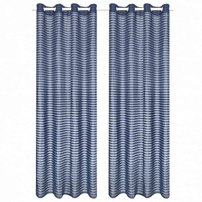 Glasgordijnen Geweven Gestreept 140X175 Cm Blauw 2 St
