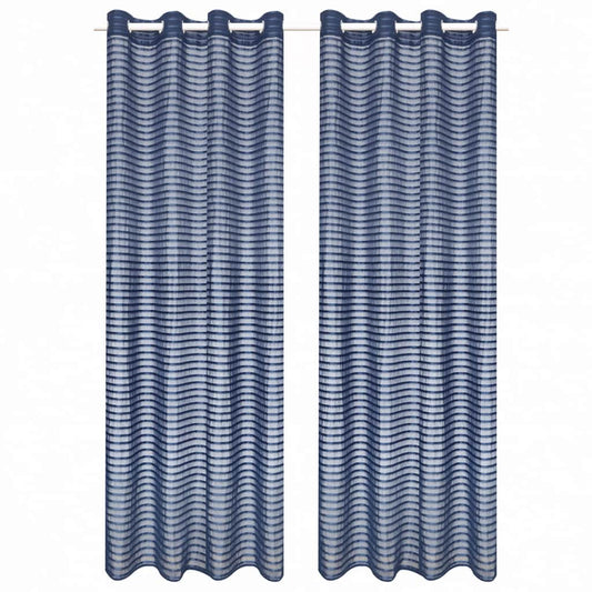 Glasgordijnen Geweven Gestreept 140X175 Cm Blauw 2 St