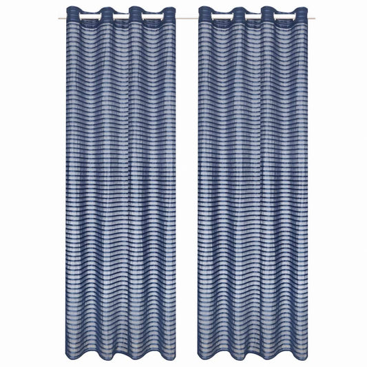 Glasgordijnen Geweven Gestreept 140X245 Cm Blauw 2 St