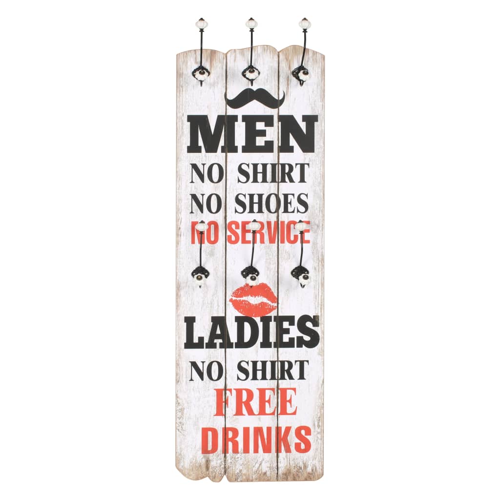 Wandkapstok Met 6 Haken Men Ladies 120X40 Cm