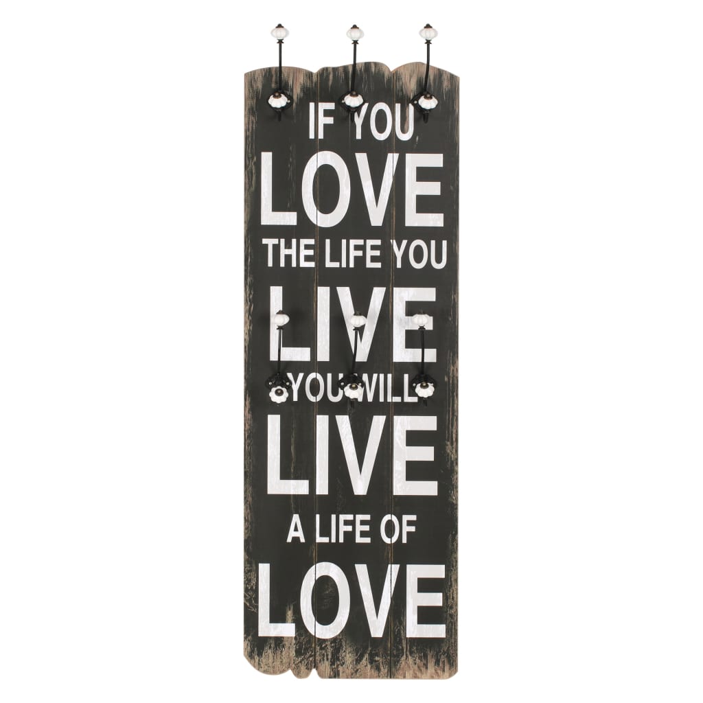 Wandkapstok Met 6 Haken Love Live 120X40 Cm