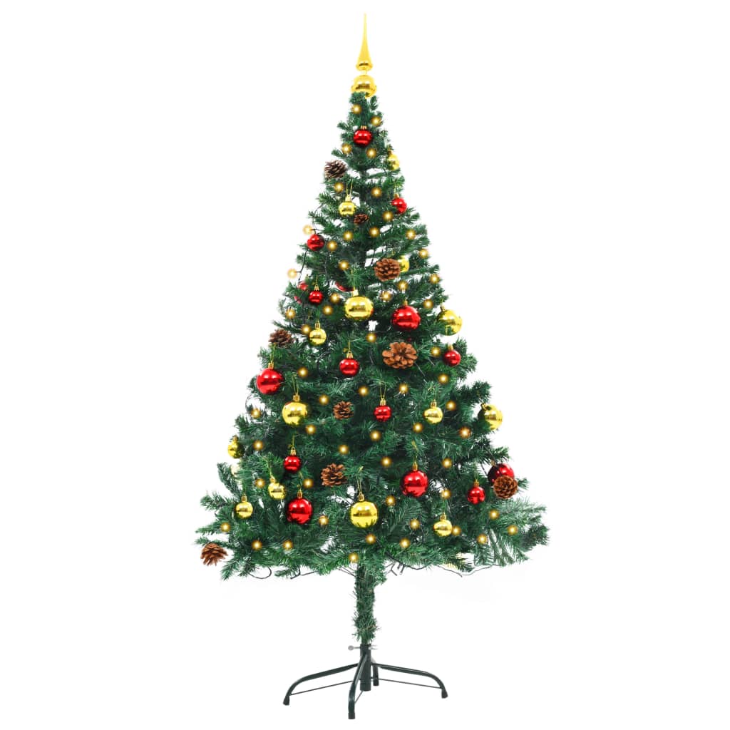 Kunstkerstboom Versierd Met Kerstballen En Led's 150 Cm Groen