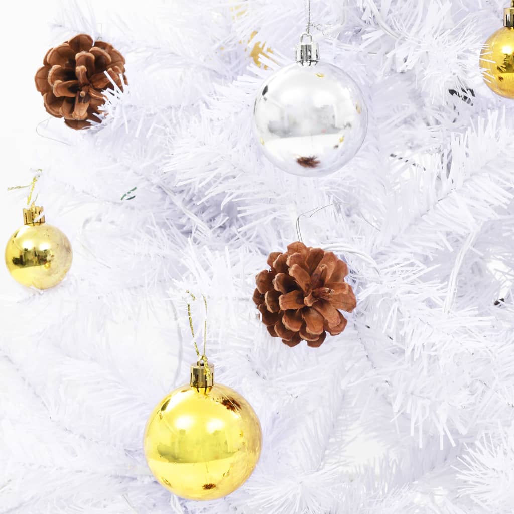 Kunstkerstboom Versierd Met Kerstballen En Led's 180 Cm Wit