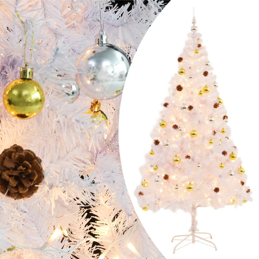 Kunstkerstboom Versierd Met Kerstballen En Led's 210 Cm Wit