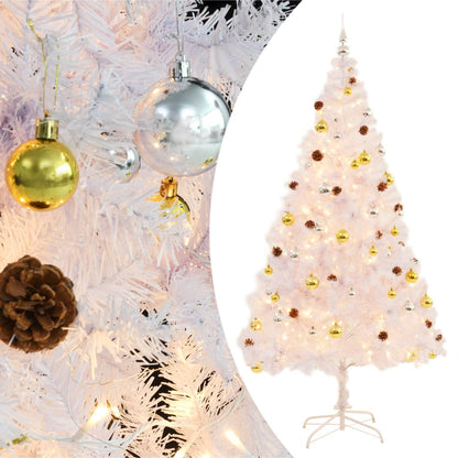 Kunstkerstboom Versierd Met Kerstballen En Led's 210 Cm Wit