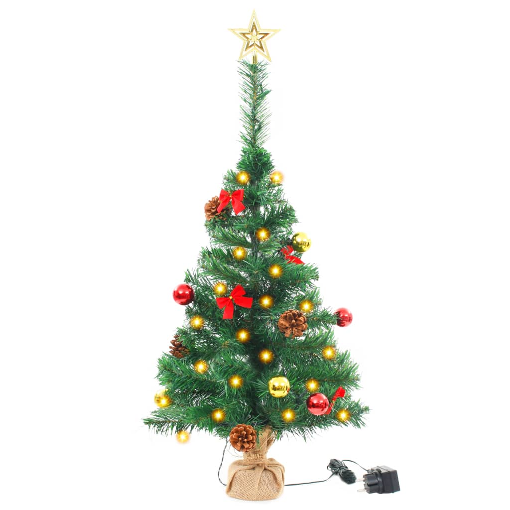 Kunstkerstboom Versierd Met Kerstballen En Led's 64 Cm Groen