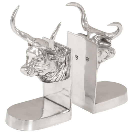 Boekensteunen Met Koeienkop 2 St 17X16X29 Cm Aluminium Zilver
