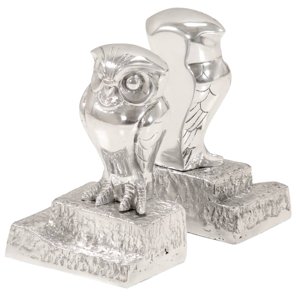 Boekensteunen Met Uil 2 St 13X14,5X19 Cm Aluminium Zilver