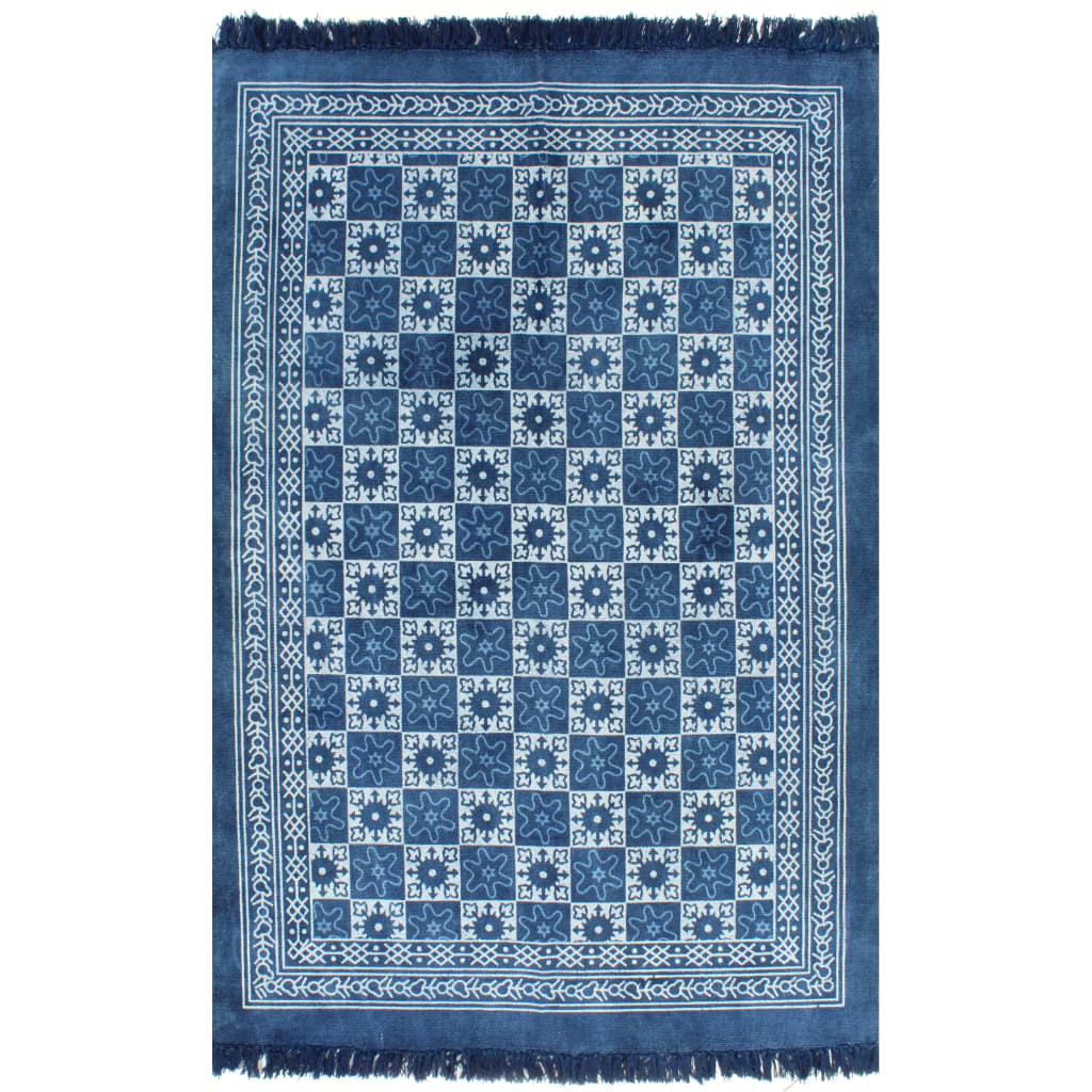 Kelim Vloerkleed Met Patroon 120X180 Cm Katoen Blauw