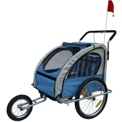 Fietskar Voor Kinderen Met Buggyfunctie (Blauw / Grijs)