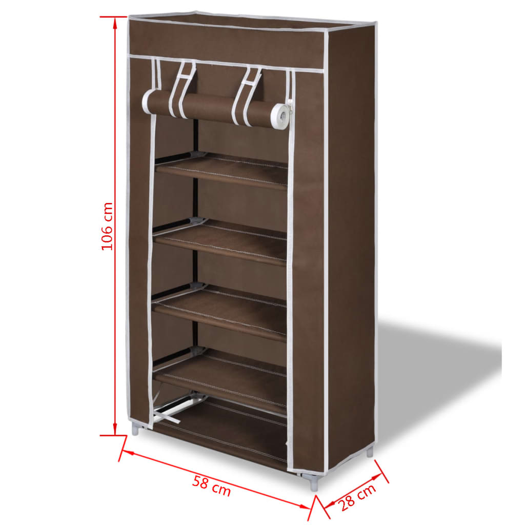 Stoffen Schoenenrek Met Hoes 58 X 28 X 106 Cm Bruin