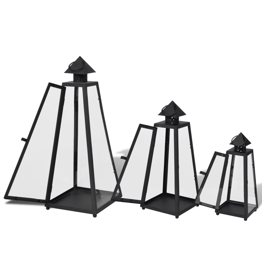 Kaarsenhouders Set Piramide Zwart (3 Stuks)