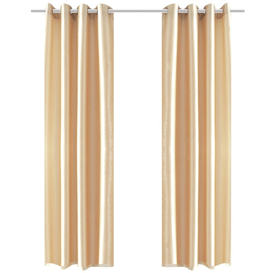 Gordijn Tafzijde Zandkleurig Met Metalen Ringen 140X245 Cm (2 Stuks)