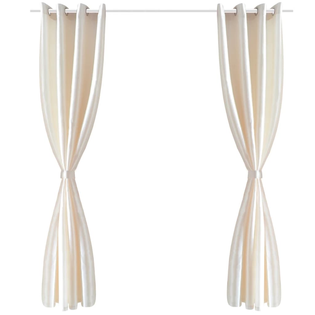 Gordijn Tafzijde Crème Met Metalen Ringen 140X245 Cm (2 Stuks)