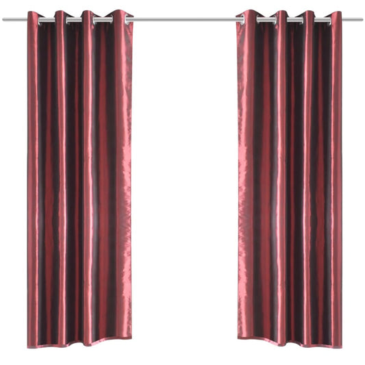 Gordijn Tafzijde Bordeaux Met Metalen Ringen 140X245 Cm (2 Stuks)
