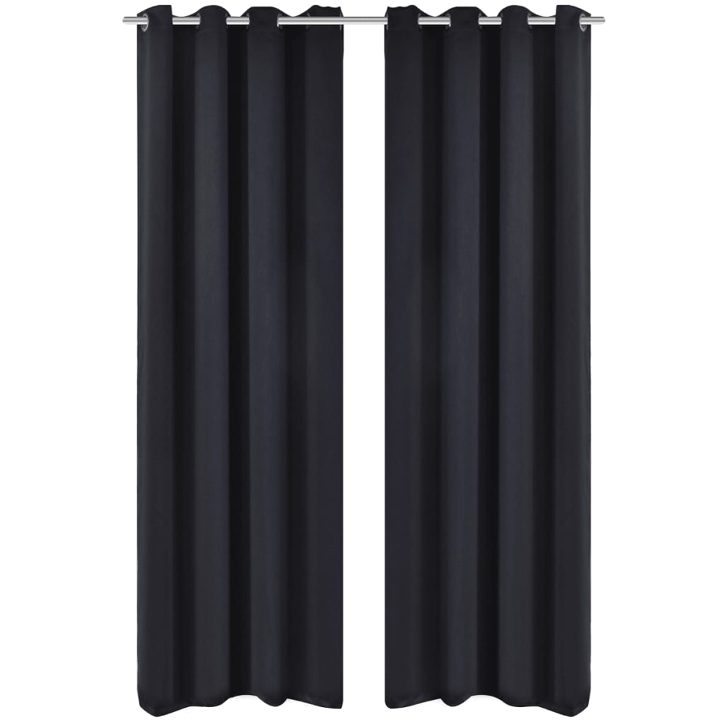 Gordijnen Met Metalen Ringen 135 X 245 Cm 2 Stuks (Zwart)