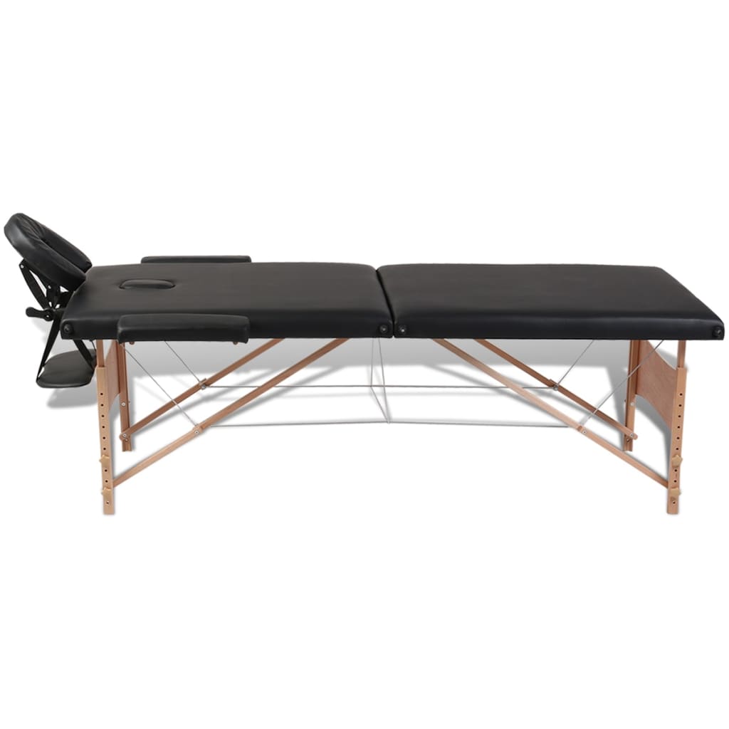 Inklapbare Massagetafel 2 Zones Met Houten Frame (Zwart)