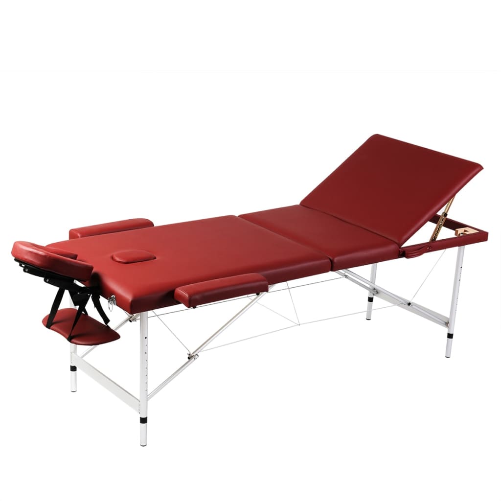 Inklapbare Massagetafel 3 Zones Met Aluminium Frame (Rood)