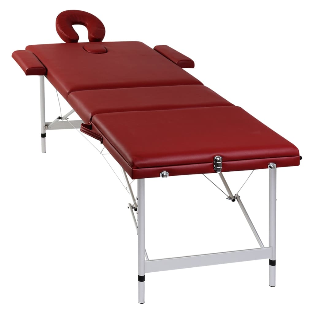 Inklapbare Massagetafel 3 Zones Met Aluminium Frame (Rood)